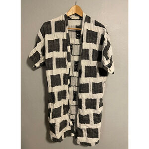 Womens Kimono Size 6 Black White Check Linen Blend Relaxed Boxy Lagenlook Boho